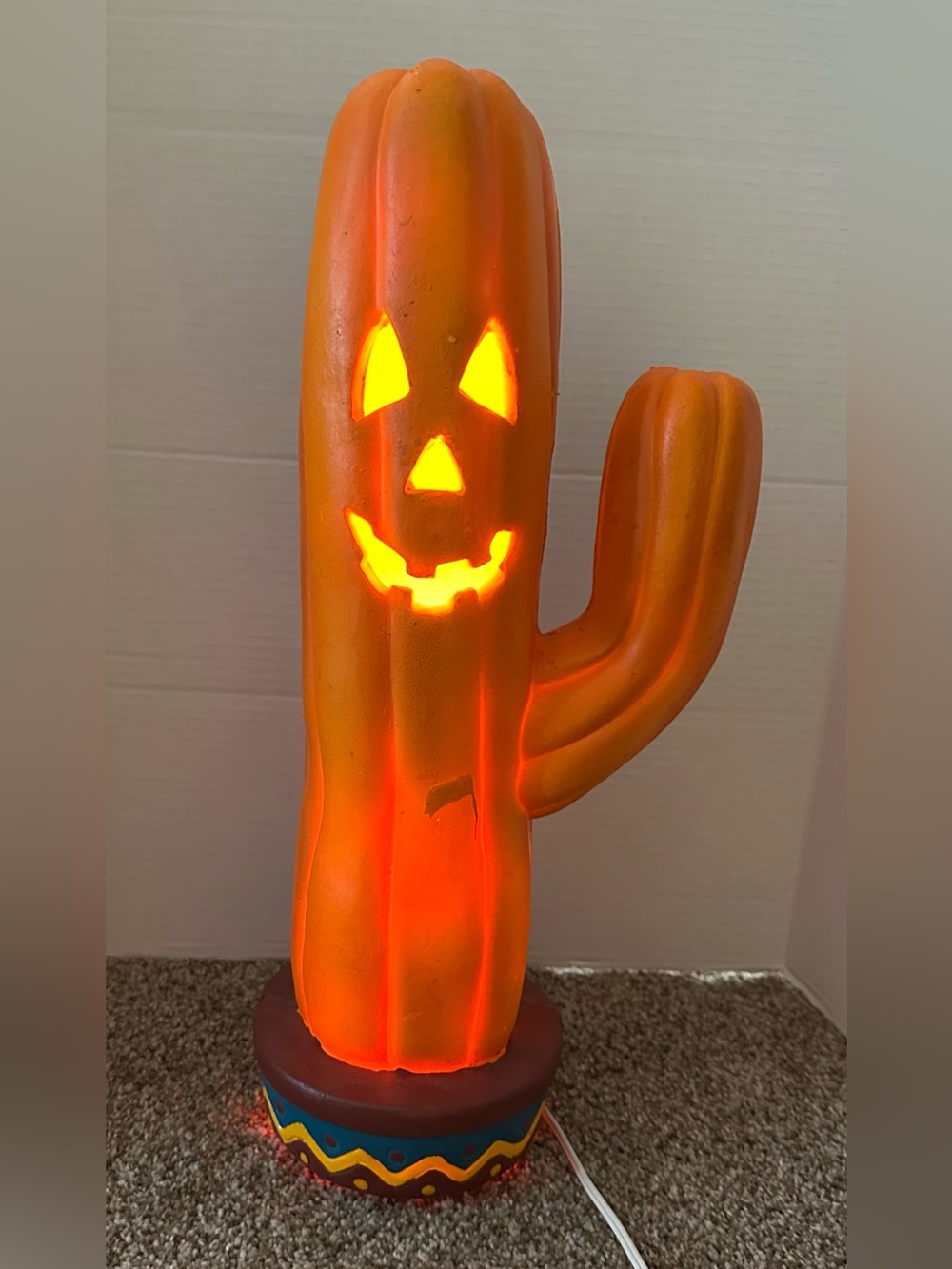 Vintage 1995 Trendmasters CACTUS Jack-O-Lantern Foam Blow Mold LIGHT Halloween *